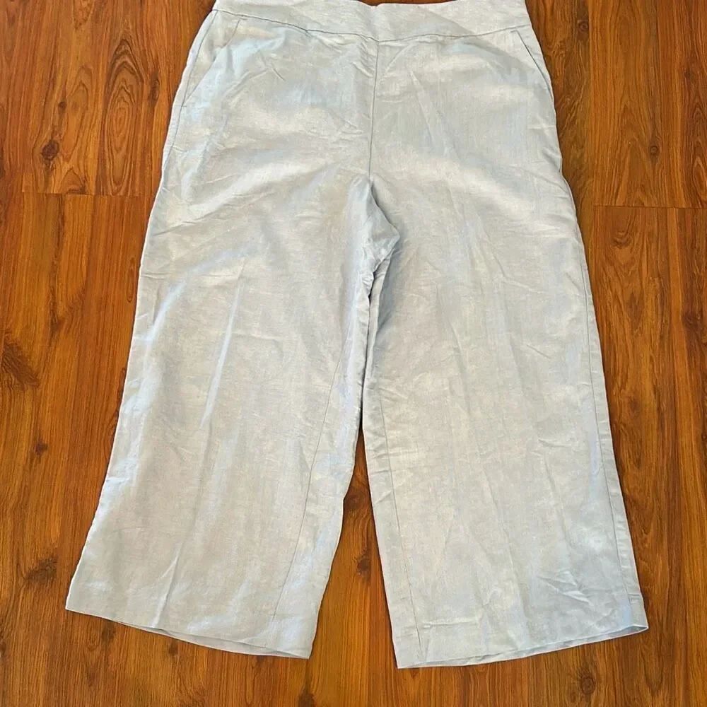 NWT Loft light blue linen viscose cropped pants size 12 wide leg